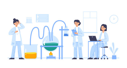 Laboratory research, medical innovation workers, biotech experiment concept