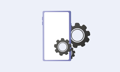 Setting up applications on a mobile phone, icon, adjustment or maintenance app, download configuration and install on phone.on white background.Vector Design Illustration.