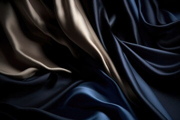 Obraz premium Luxurious Dark Black Silk with Deep Blue Drape Texture for Elegance and Style