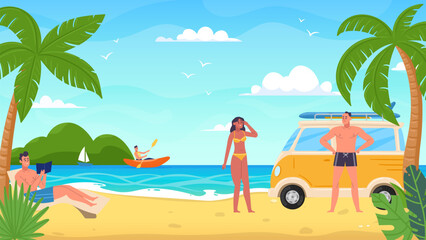 Obraz premium People at seaside resort beach, rest and relax
