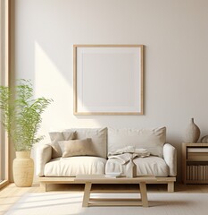 Home mockup, frame in farmhouse living room interior, 3d render