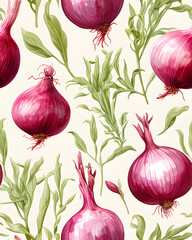 Vegetables tileable watercolor hand drawn seamless pattern created with Generative AI technology