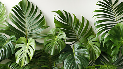 Monstera decorative plant leaves on white background. Generative AI