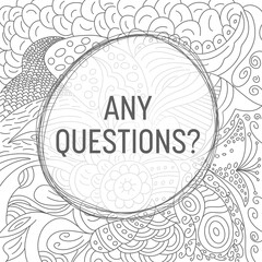 Any Questions Doodle Element Background Black White Circular Text