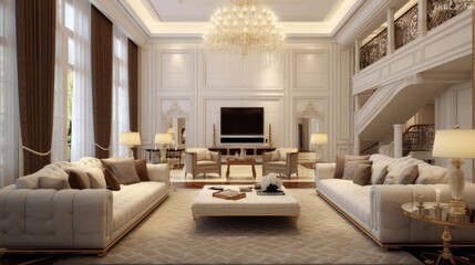 general view luxury living room interior, generative ai