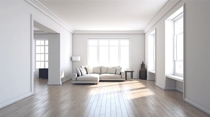 Naklejka na ściany i meble interior empty spacious living room white wall, generative ai