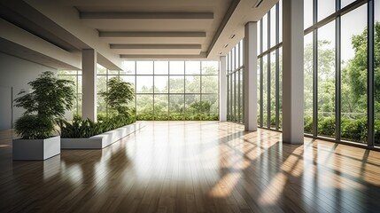 modern contemporary empty hall nature view, generative ai