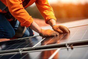 Installing a solar panel on the roof by Generative AI