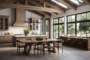 Fototapeta premium modern farmhouse kitchen beckoning with its blend of rugged elements and modern comforts
