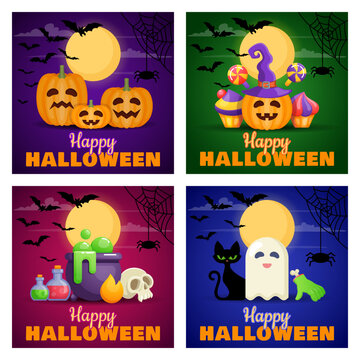Set of Halloween banners design. Vector illustration