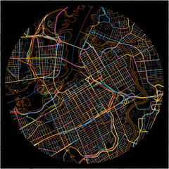 Colorful Map of Ottawa, Ontario with all major and minor roads.