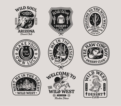Set of vector Western theme logos. Perfect for t-shirt printing, posters, and other uses.
