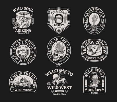 Set of vector Western theme logos. Perfect for t-shirt printing, posters, and other uses.