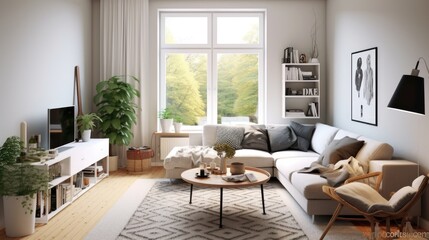 stylish scandinavian interior living room design, generative ai