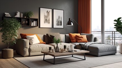 stylish living room interior design mock, generative ai