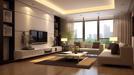 Fototapeta premium three dimensional render living room single, generative ai