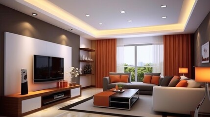 two tone color wall backgroundmodern living room, generative ai