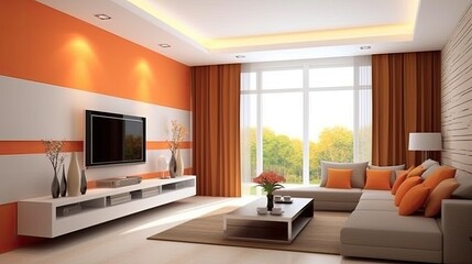 two tone color wall backgroundmodern living room, generative ai