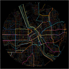 Colorful Map of Sherbrooke, Quebec with all major and minor roads.