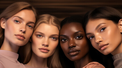 Obraz premium Closeup of a diverse group of women together. Skin care concept image. Generative AI.
