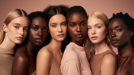 Obraz premium Closeup of a diverse group of women together. Skin care concept image. Generative AI.