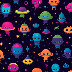 seamless pattern with monsters,kids,fun,AI generated