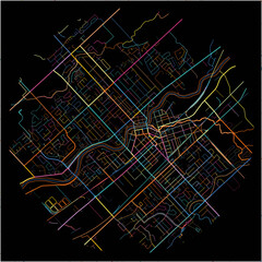 Colorful Map of Chatham-Kent, Ontario with all major and minor roads.