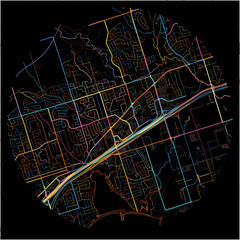 Colorful Map of Pickering, Ontario with all major and minor roads.