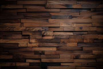 Wooden brick wall. Wooden dark background from oak.. AI generation