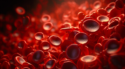 Red blood cells floating freely inside the vessels of the human body. AI generation