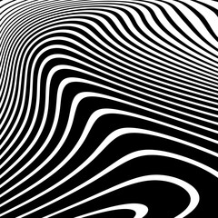 Wavy Lines Pattern with 3D Illusion and Motion Effect. Black and White Texture.