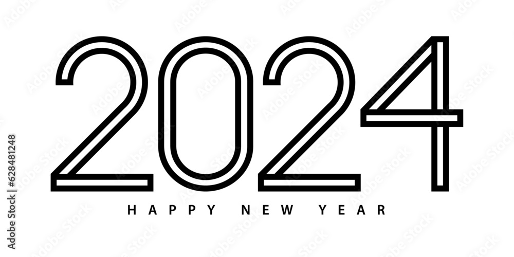 Poster 2024 happy new year. 2024 modern text vector design.