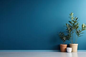 Plant against a white wall mockup. White wall mockup with brown curtain, plant and wood floor. 3D illustration,Generative AI