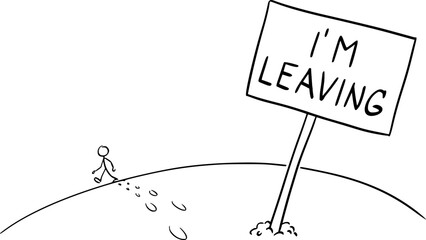 Fototapeta na wymiar Unhappy Person Leaving or Walking Away, Vector Cartoon Stick Figure Illustration