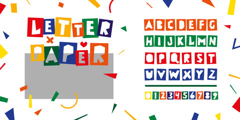Alphabet for holiday poster, colorful art and craft design, cut out with paper scissors. vector illustration. Letter paper abc.