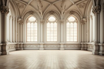 Fototapeta na wymiar Empty Castle Hall Background with copy space. Generative AI