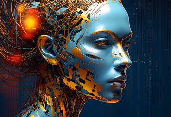 Colorful digital abstract image of a human head with rainbow colours, in the style of metallic sculpture created with Generative AI technology