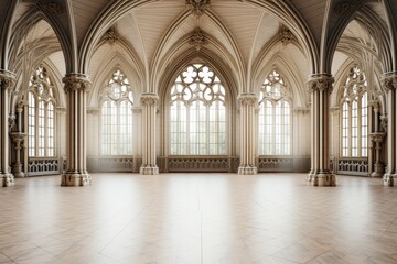 Fototapeta na wymiar Empty Castle Hall Background with copy space. Generative AI