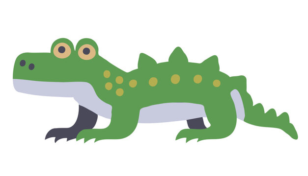 Green cute baby crocodile croc vector kids style cartoon illustration.