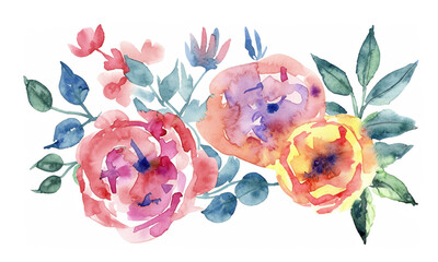 Obraz na płótnie Canvas Watercolor flowers. Hand painted abstract botanical illustrations bundle. On a white background.