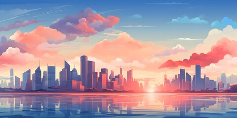 Modern city flat vector landscape created with Generative AI technology
