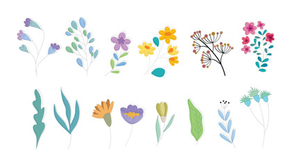 Set of flat flowers spring summer 