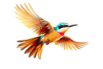 Fototapeta premium Very beautiful colorful bird in flight isolated on white background PNG