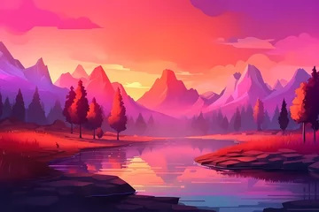 Fotobehang Roze Colorful minimalistic landscape