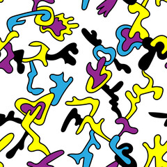 Surreal abstract seamless pattern with hand drawn elements