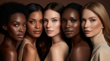 Obraz premium Diverse group of women together. Skin care concept image. Generative AI.