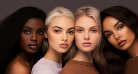 Obraz premium Diverse group of women together. Skin care concept image. Generative AI.