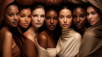 Diverse group of women together. Skin care concept image. Generative AI.