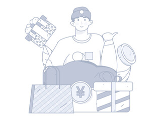 Holiday Shopping E-Commerce Online Shopping People Flat Vector Concept Operation Hand Drawn Illustration
