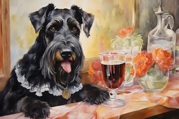Giant Schnauzer with a glass of beer illustration
